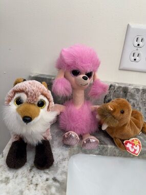 TY Beanie Lot Phoenix Fox, Paul Walrus, Camilla Poodle Plush Lot